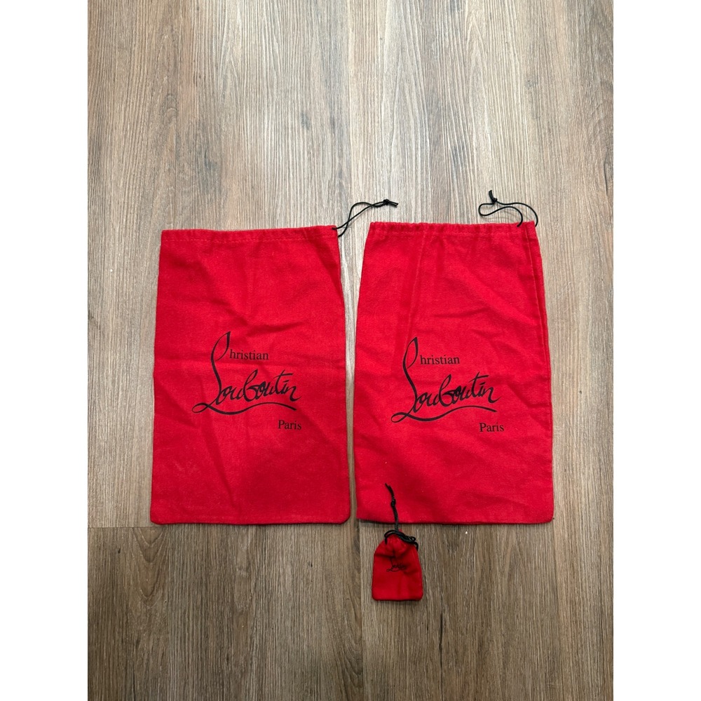 Christian Louboutin Red Flannel Dust Bags Set of 3 Large & Mini Pouch Paris Logo